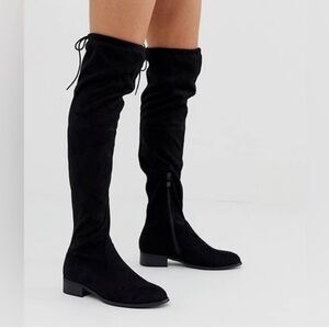 Marc Fisher | Black Suede Over The Knee Chic Glam Over the Knee Tie Boots